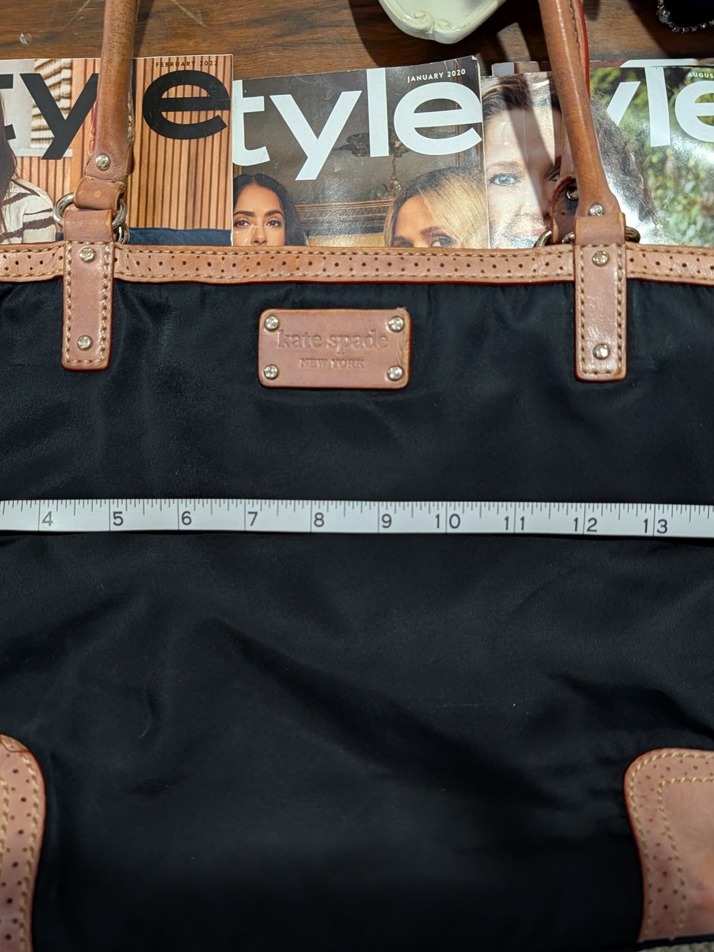 kate spade Black Nylon Tote with Brown Leather Trim and Handles - Picture 12 of 12